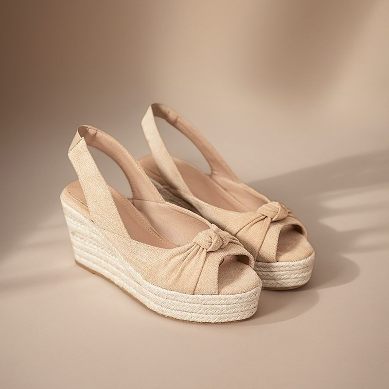 Espadrille Wedge Shoes - LIHUAMAO ベージュエスパドリーユピープトウウェッジサンダル靴女性ハイヒールアンクルストラップモダンサンダルプラットフォームカジュアルパンプス