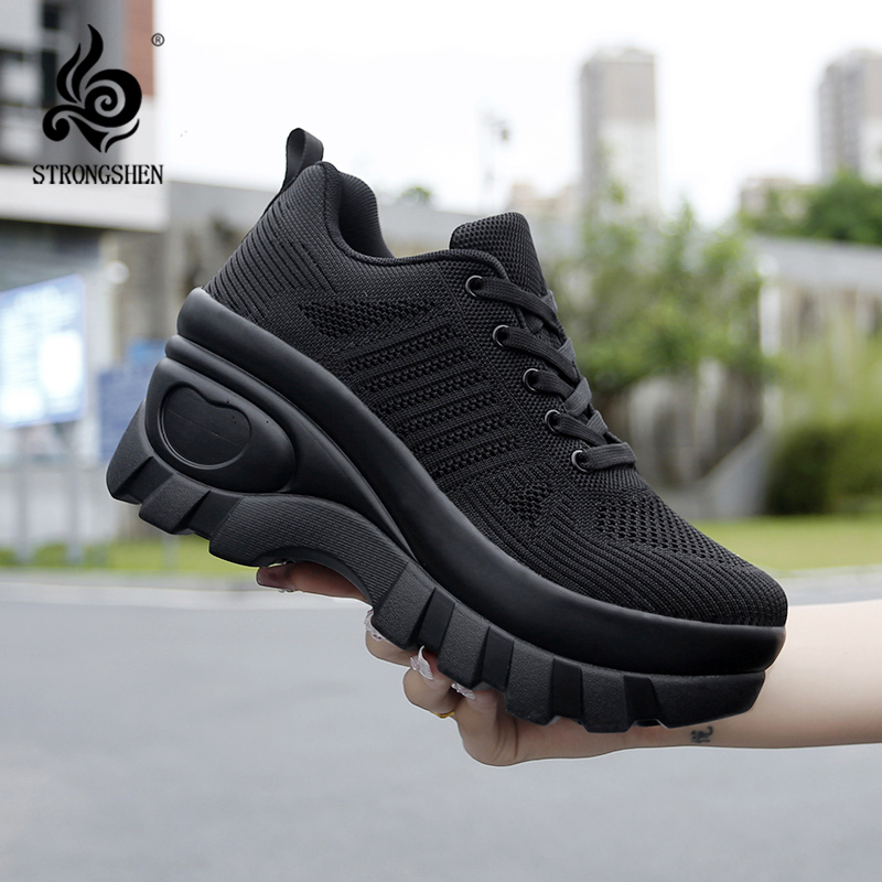 Women Shoes Qc - Strongshen-通気性のあるメッシュスニーカー,女性用,プラットフォームトレーニング,ウェーダー,高さの増加,アウトドアランニング,ヒール8cm