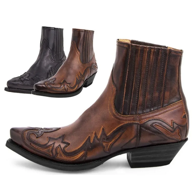 Women'S Shoes Chelsea - メンズ新作ハンドメイドウェッジアンクルブーツ、メンズウエスタンカウボーイブーツ、ユニセックスメンズレザーシューズ、耐摩耗性