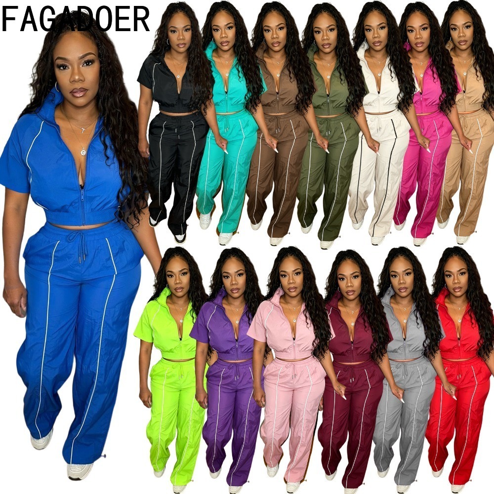 Women Shoes Joggers - FAGADOER 春秋 レディース セットアップ クロップトップ パンツ