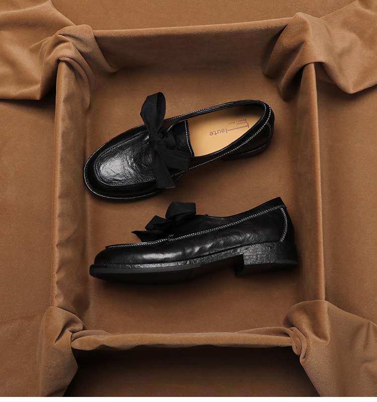 Loafer Flat Women - シューボックス ‌ ヴィンテージ風ブリティッシュスタイルの女性用ローファー、春の新作、おしゃれなチャンキーローヒールフラットシューズ、リボン付き ‌