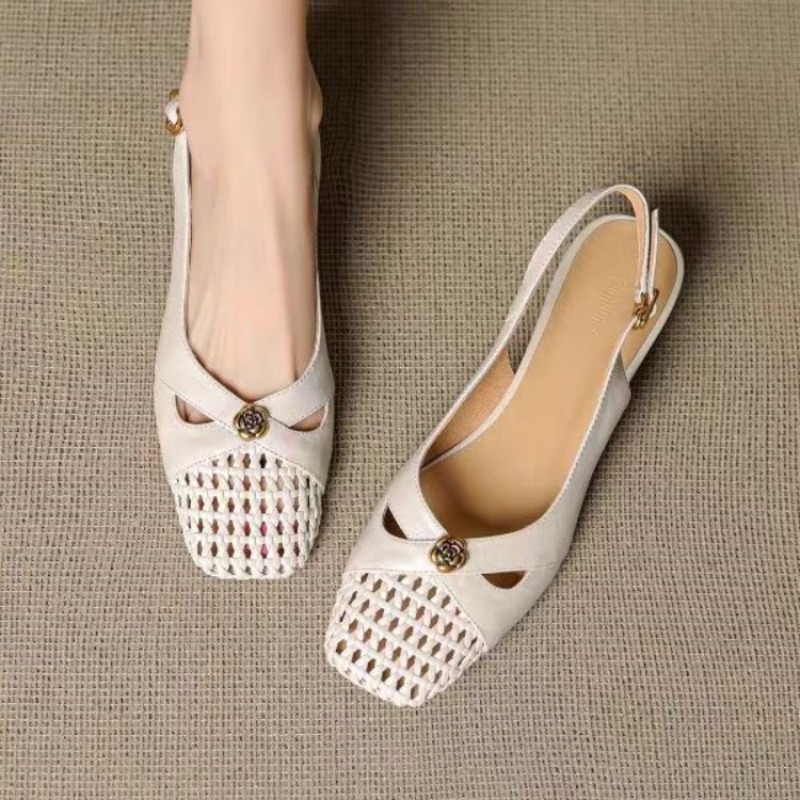 Loafer Flat Women - レディース フレンチスタイル クローズドトゥ サンダル、チャンキーヒール、多用途な編み込みシューズ、2026年夏 ホロー 通気性