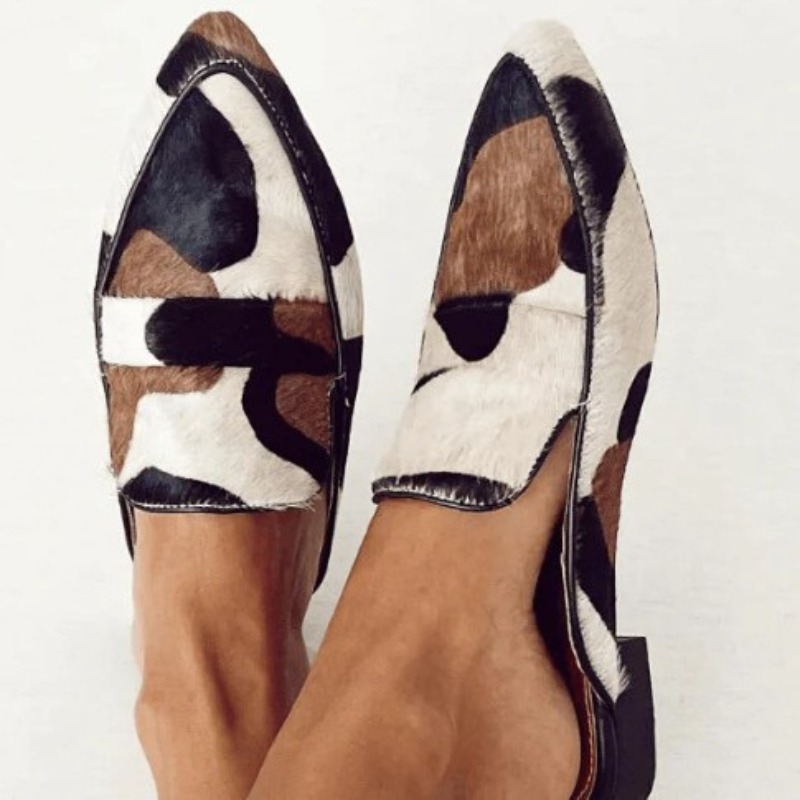 Pointed Toe Flat - 英国風2026年春秋新作おしゃれなポインテッドトゥ34-43浅履き牛柄カジュアルレディースシューズ