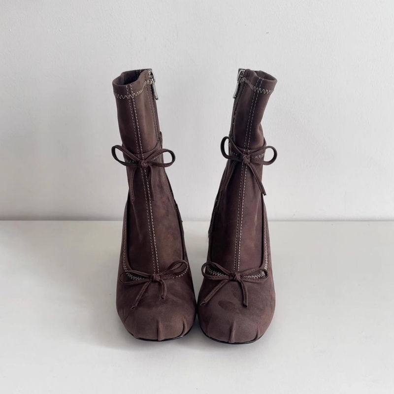 Women'S Shoes Chelsea - 2026年冬ファッション新作パンプス チェルシーゴシック レディースブーツ リボン付きハイヒール アンクルブーツ レディースデザイナー