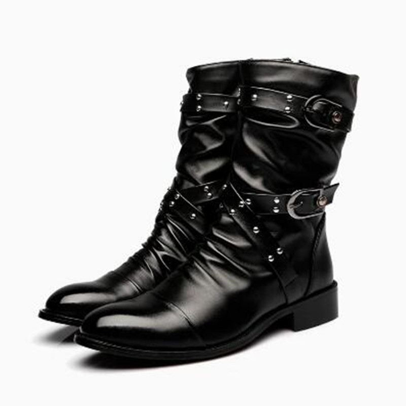 Women'S Shoes Chelsea - ファッションメンズレザー高品質ミッドチューブブーツクラシック秋冬黒パンクロックシューズカジュアル男性女性プラスサイズ 38--46