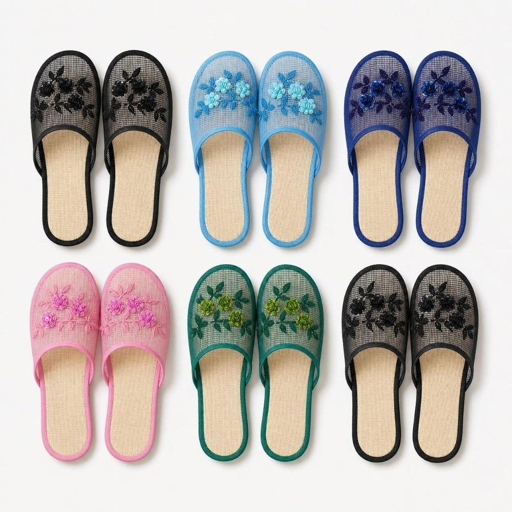 Women'S Shoes For Flat Feet - カジュアルな花柄刺繍メッシュサンダル、柔らかな底、通気性のあるスライドサンダル、滑り止め、つま先が閉じた女性用サンダル