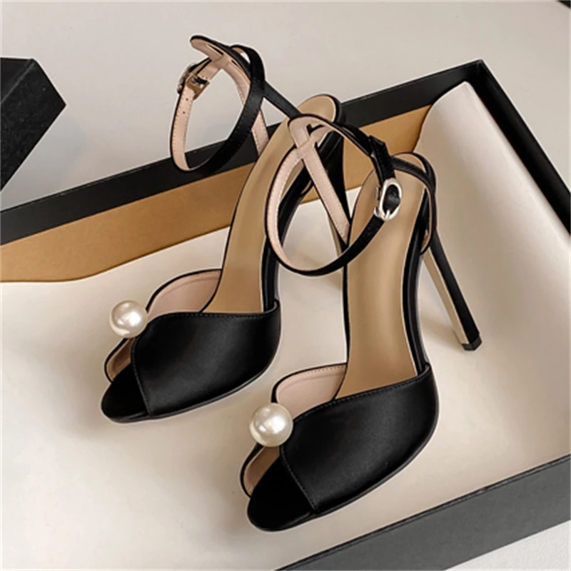 Women Shoes Zara - Eilyken セクシーなストリングビーズオープントゥサンダル女性アンクルバックルストラップスティレットヒールパーティーウエディングシューズ夏パンプス Zapatos Mujer
