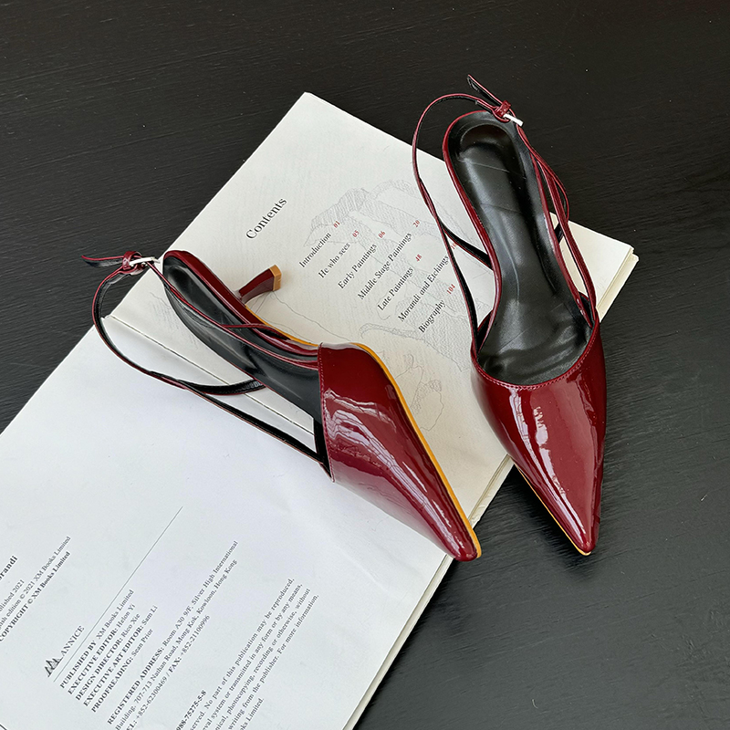 Women'S Shoes Burgundy - バーガンディハイヒール女性用ポインテッドトゥスリングバックシューズエレガンスローキトゥンヒールレディースパンプスサマーオフィスシューズ