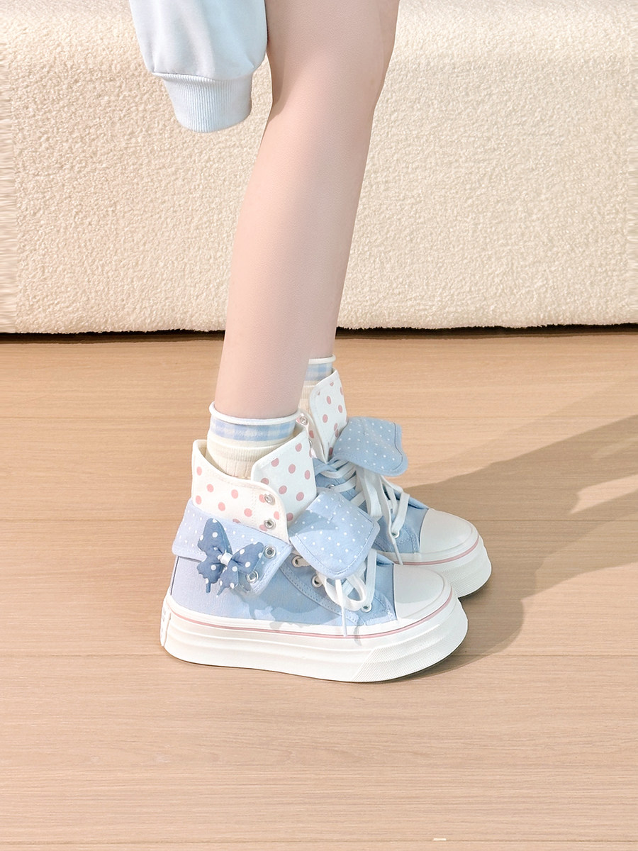 Women'S Shoes Trendy - オリジナルバタフライハイカットレディースシューズブルーガールハートポルカドットキャンバスシューズガール2026多用途ボードシューズトレンディ女性用