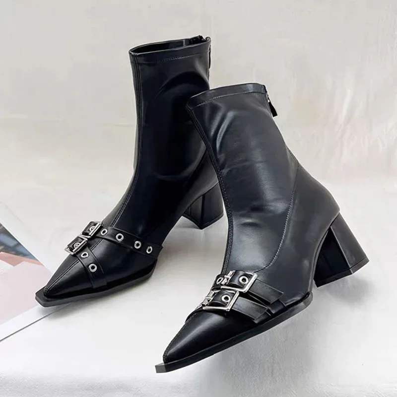 Women'S Shoes Chelsea - ハイヒールアンクルブーツ女性分厚いポインテッドトゥ革靴女性 2025 トレンド冬パンプスゴスファッションチェルシー
