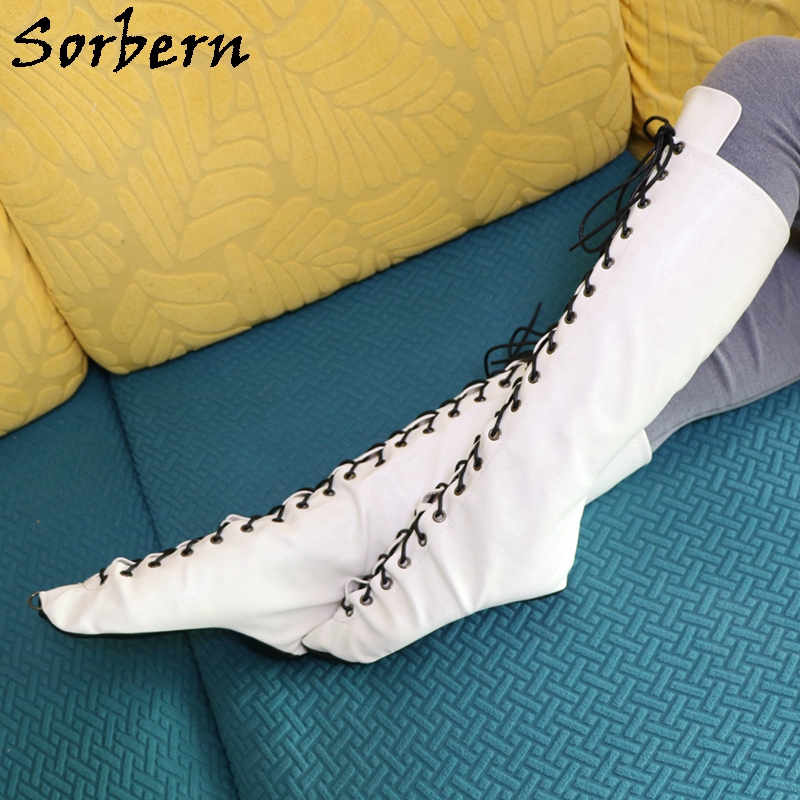 Women'S Shoes Vegan - Sorbern ホワイトバレエ Heelless ブーツカバーハイヒールレースアップ靴女性ビーガン戦利品カスタムワイドふくらはぎドラゴンヒールブーツ