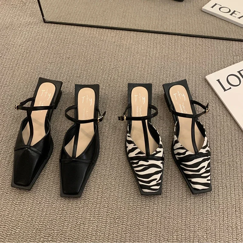 Women Shoes Zara - 女性のための浅い四角いつま先のサンダル、ミュール、屋外のドレススライド、夏のファッション、2024