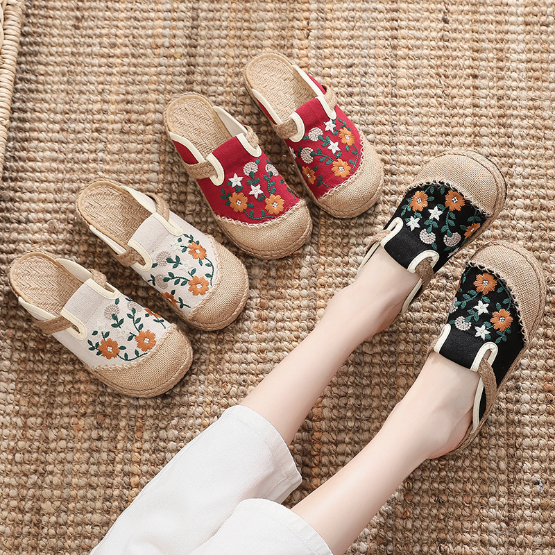 Women'S Shoes Vegan - 2026年新作 ハンドメイド レディース カジュアル リネン 刺繍