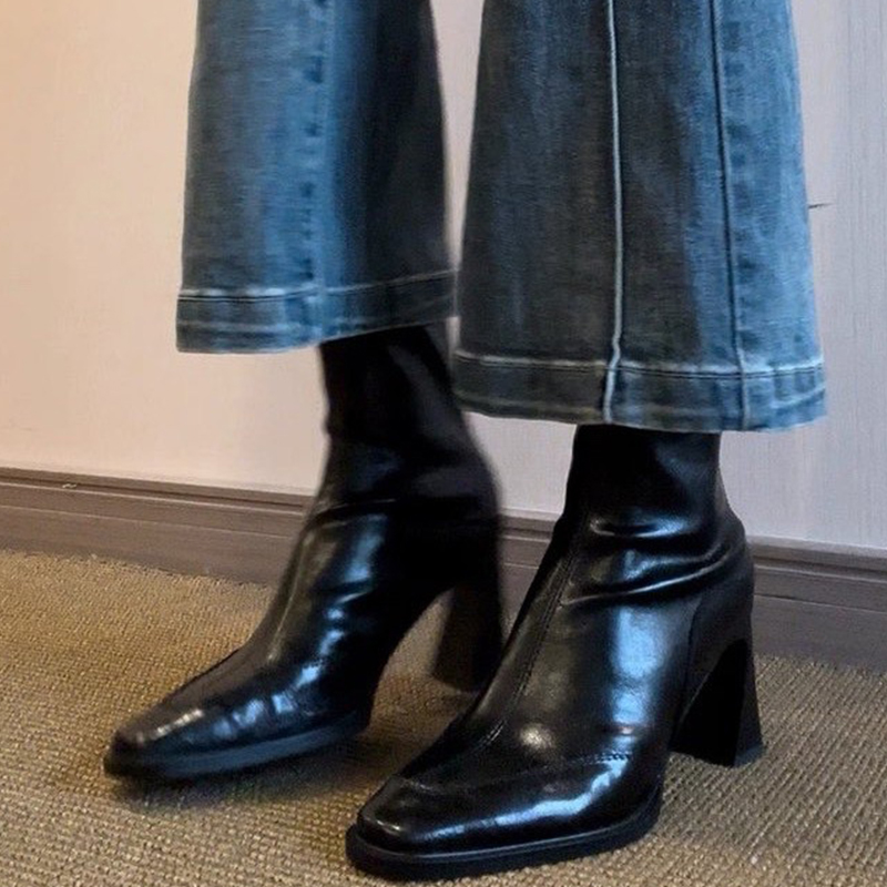 Women'S Shoes Chelsea - ハイヒールの女性のアンクルブーツファッション分厚いエレガントなレトロデザイナーシューズ冬のドレス女性ボタス 2025 新しいパーティーチェルシーブーツ
