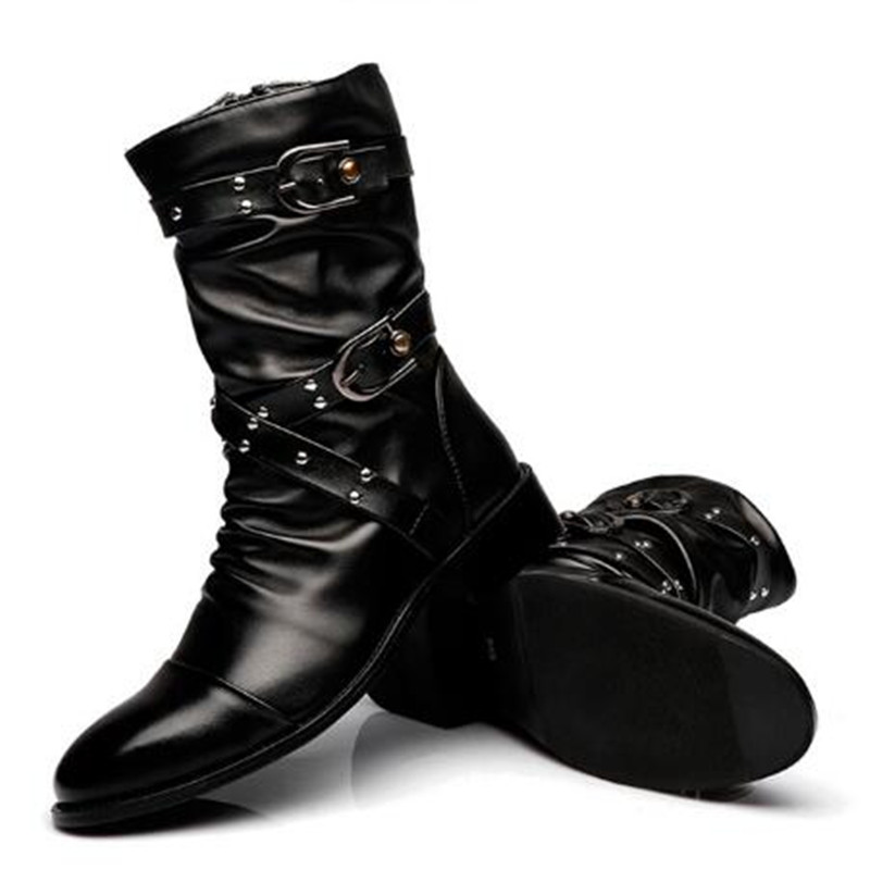 Women'S Shoes Chelsea - ファッションメンズレザー高品質ミッドチューブブーツクラシック秋冬黒パンクロックシューズカジュアル男性女性プラスサイズ 38--46