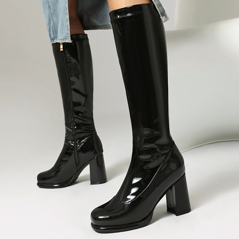 Women'S Shoes Chelsea - 女性用ジッパー付きニーハイレザーブーツ,ロングシェルシーブーツ,ヒールシューズ,ブラック,ゴールド,レッド,ラージサイズ,セクシー,ブランド,冬,2024