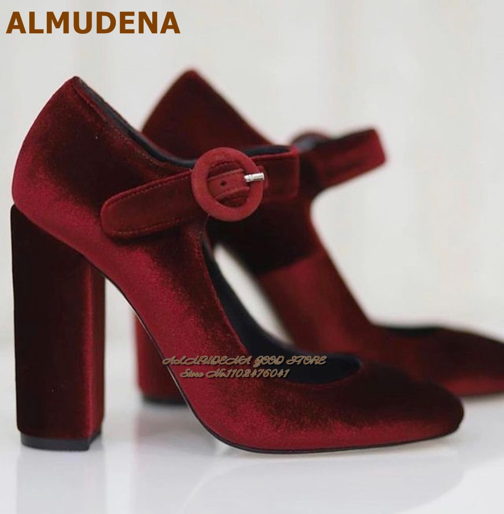 アルムデナ バーガンディ グレー ベルベット メリー ジェー - Women'S Shoes Burgundy のレビューと価格