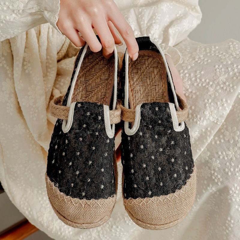 夏の女性用カジュアルリネン手作り刺繍ミュールフラットスリッパ - Women'S Shoes Vegan のレビューと価格