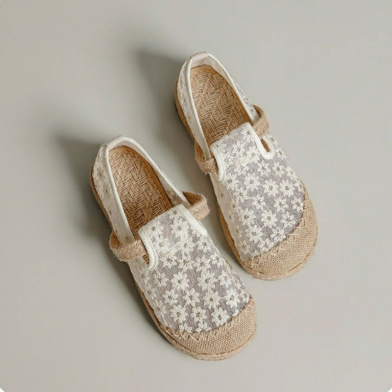 夏の女性用カジュアルリネン手作り刺繍ミュールフラットスリッパ - Women'S Shoes Vegan のレビューと価格
