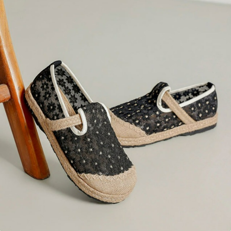 夏の女性用カジュアルリネン手作り刺繍ミュールフラットスリッパ - Women'S Shoes Vegan のレビューと価格