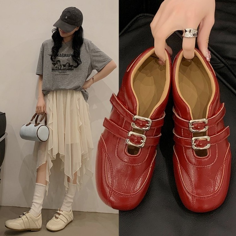 ファッションレディース ラウンドトゥ ダブルメタルバックル  - Pointed Toe Flat のレビューと価格