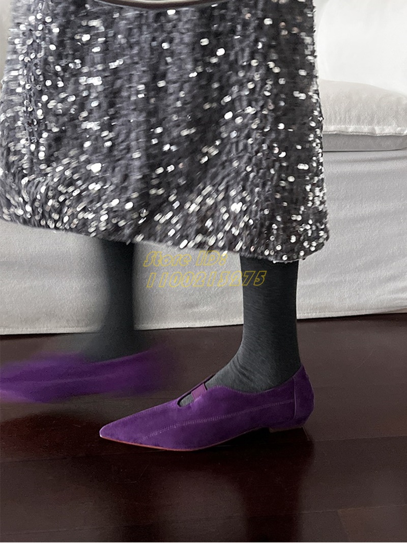 パープルのスエード素材、ポインテッドトゥ、フラット、スリッポ - Women Shoes For Winter のレビューと価格