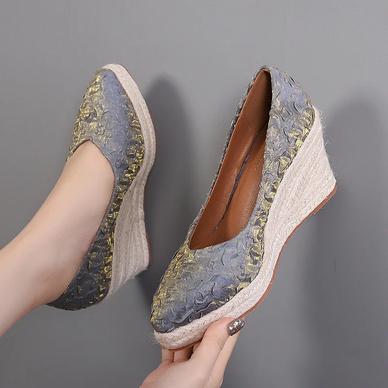 8cmヒール、サイズ34-42、通気性のある快適な花柄プリン - Espadrille Wedge Shoes のレビューと価格