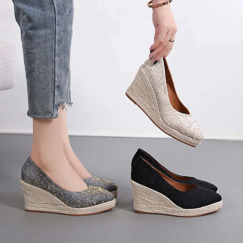 8cmヒール、サイズ34-42、通気性のある快適な花柄プリン - Espadrille Wedge Shoes のレビューと価格