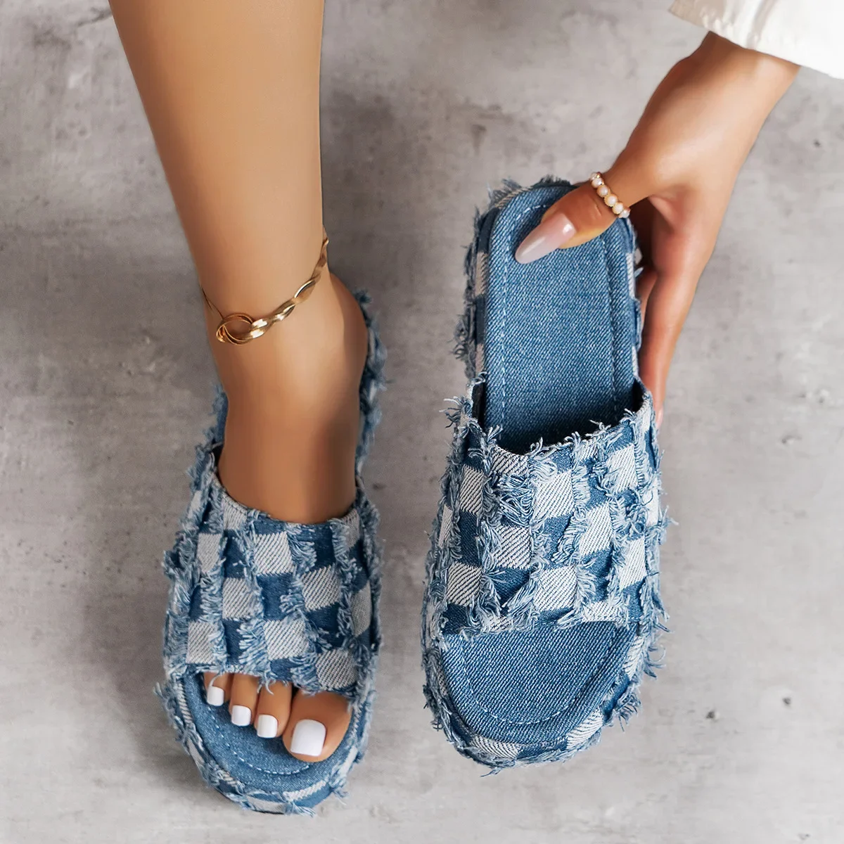 女性用デニムサンダル,サマーシューズ,カジュアルシューズ,オ - Women Shoes Jeans のレビューと価格