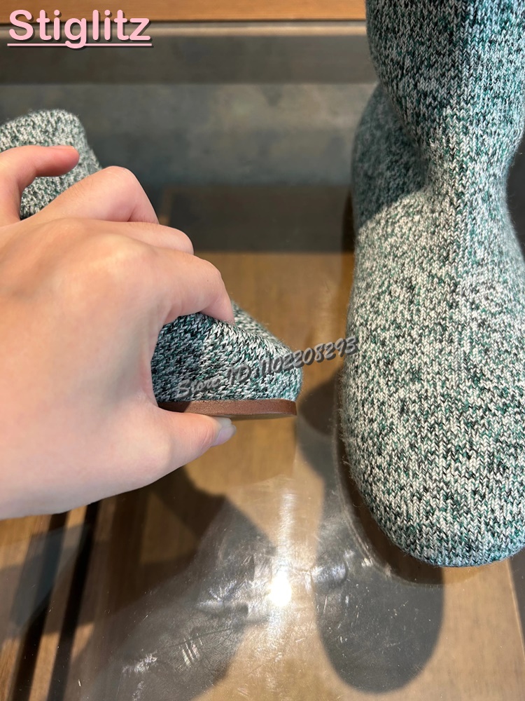 ニットラウンドトゥフラットストレッチブーツソリッドスリッポン - Sock Boot Women のレビューと価格