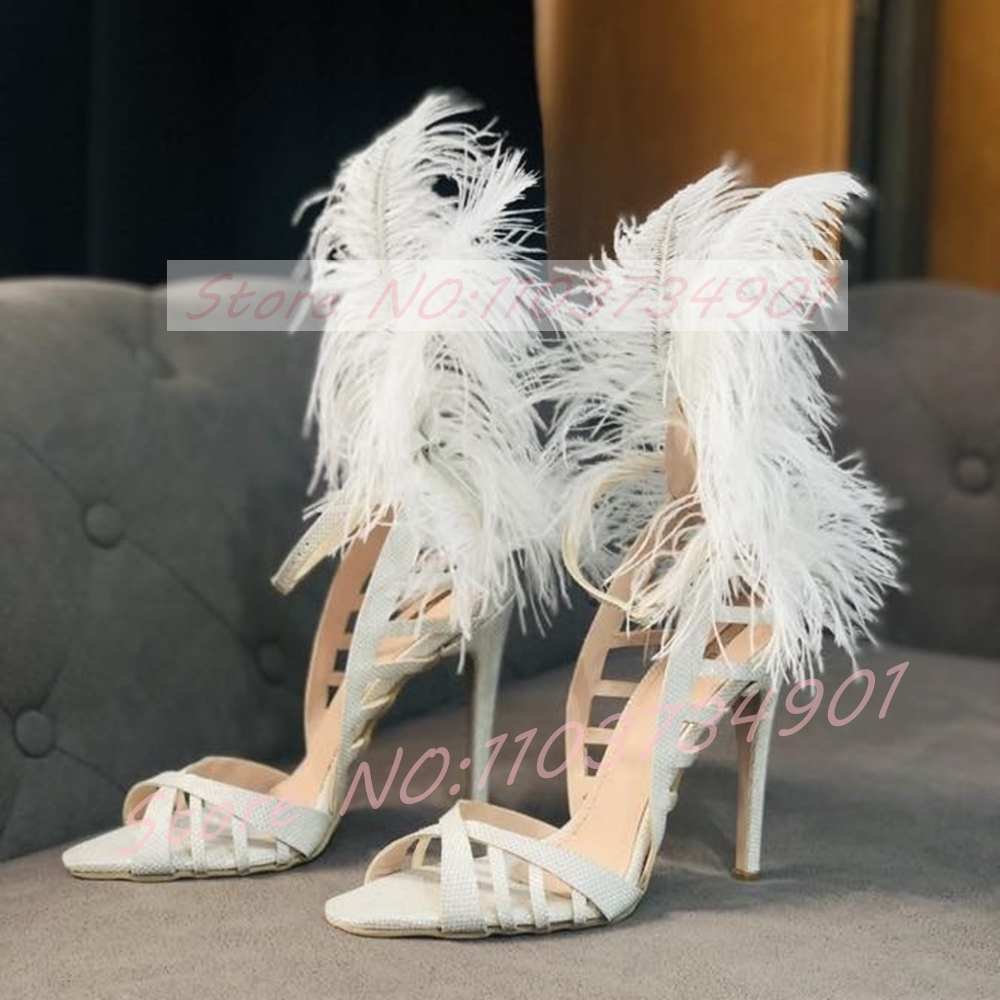 グラムフェザーシークインスティレットサンダル女性のセクシーな - Women'S Shoes Trendy のレビューと価格