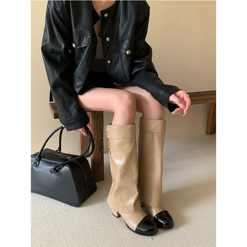 フレンチスタイルの小さな香りのする丸いつま先のカラーブロック - Sock Boot Women のレビューと価格