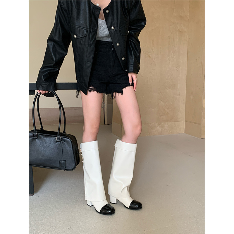 フレンチスタイルの小さな香りのする丸いつま先のカラーブロック - Sock Boot Women のレビューと価格