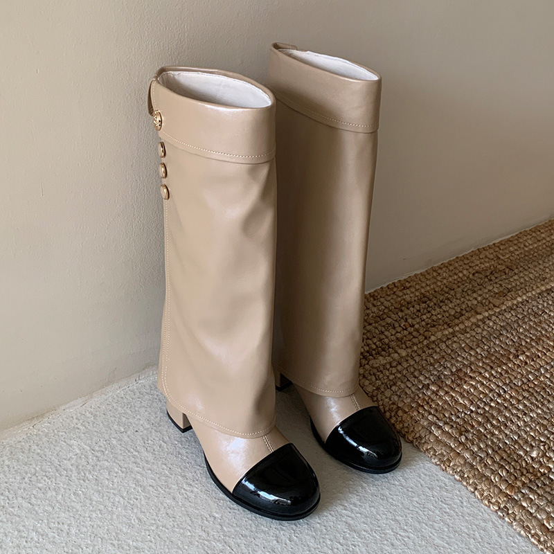 フレンチスタイルの小さな香りのする丸いつま先のカラーブロック - Sock Boot Women のレビューと価格