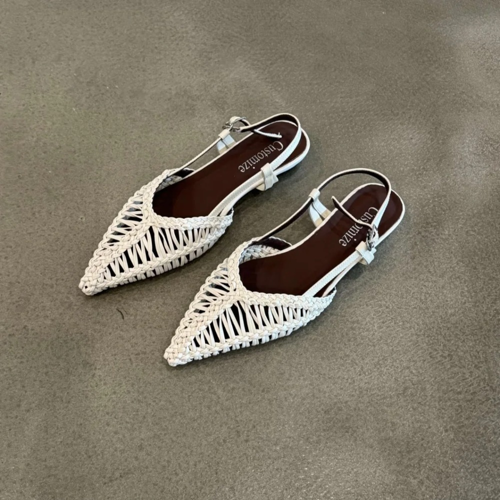 尖ったつま先のローマ風織りサンダル、中空のつま先キャップ付き - Pointed Toe Flat のレビューと価格