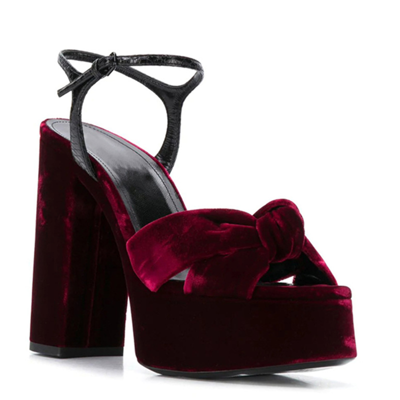 バーガンディベルベットノットピープトウプラットフォームサンダ - Women'S Shoes Burgundy のレビューと価格