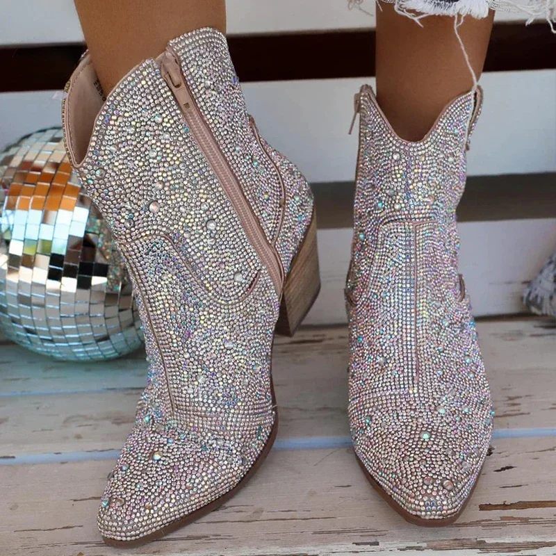 ウエスタンカウボーイブーツファッション女性アンクルブーツグリ - Women'S Shoes Chelsea のレビューと価格
