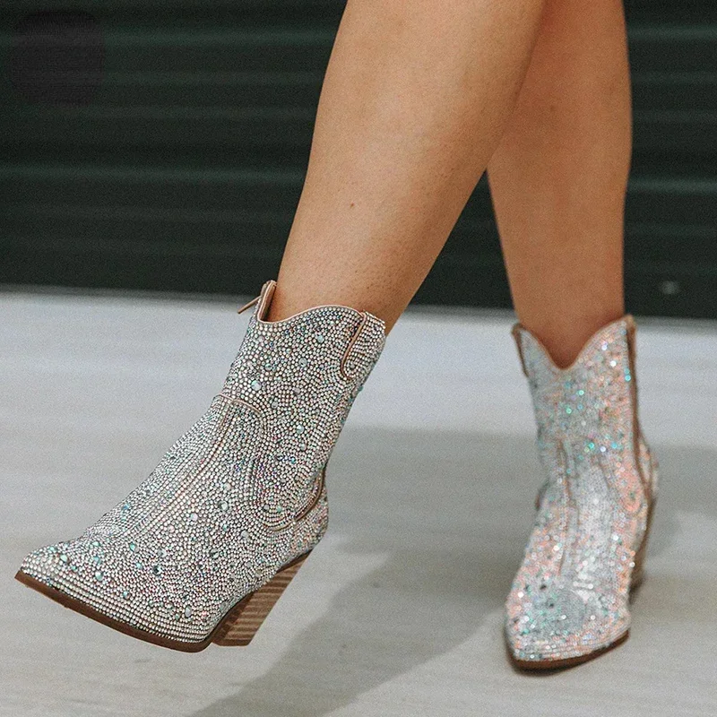 ウエスタンカウボーイブーツファッション女性アンクルブーツグリ - Women'S Shoes Chelsea のレビューと価格