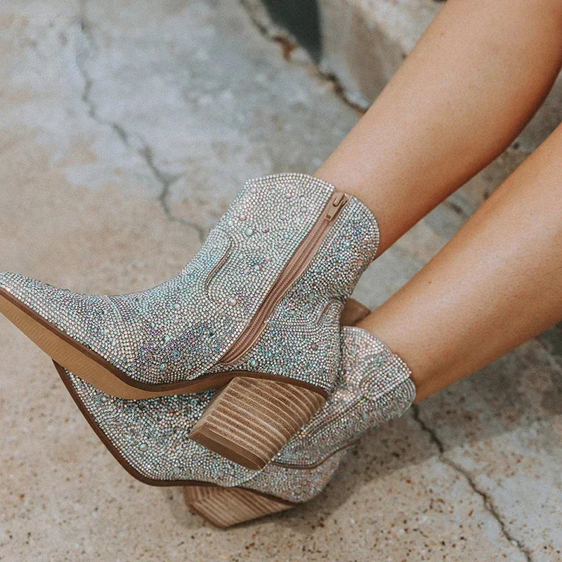 ウエスタンカウボーイブーツファッション女性アンクルブーツグリ - Women'S Shoes Chelsea のレビューと価格