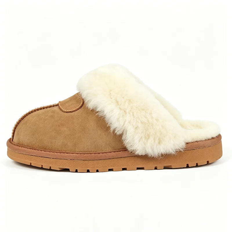 天然毛皮スリッパ女性用冬暖かい屋内ソフトウール牛スエードホー - Women'S Shoes For Flat Feet のレビューと価格