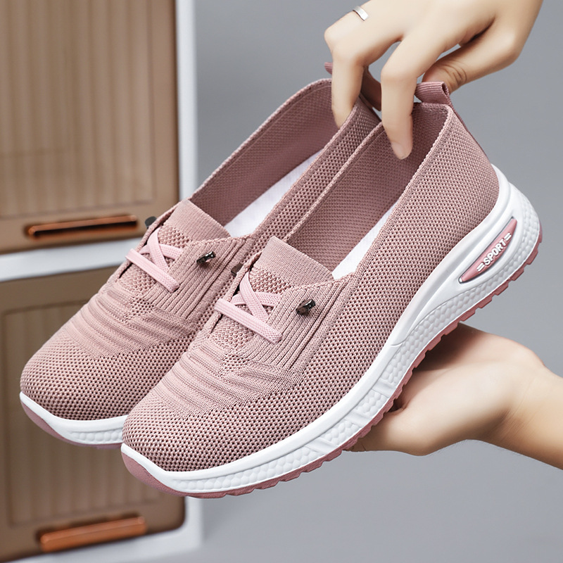 女性の通気性のあるニットメッシュスリッポンスニーカー女性レー - Women Shoes Qc のレビューと価格