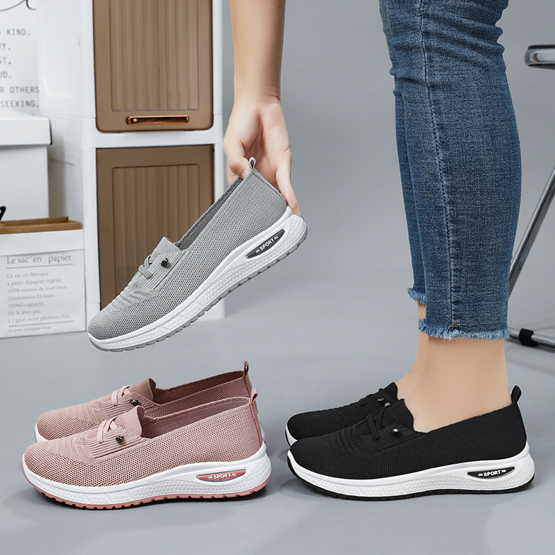 女性の通気性のあるニットメッシュスリッポンスニーカー女性レー - Women Shoes Qc のレビューと価格