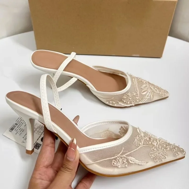 ブランドデザイナー白人女性の結婚式のパンプスメッシュ刺繍花バ - Women Shoes Zara のレビューと価格