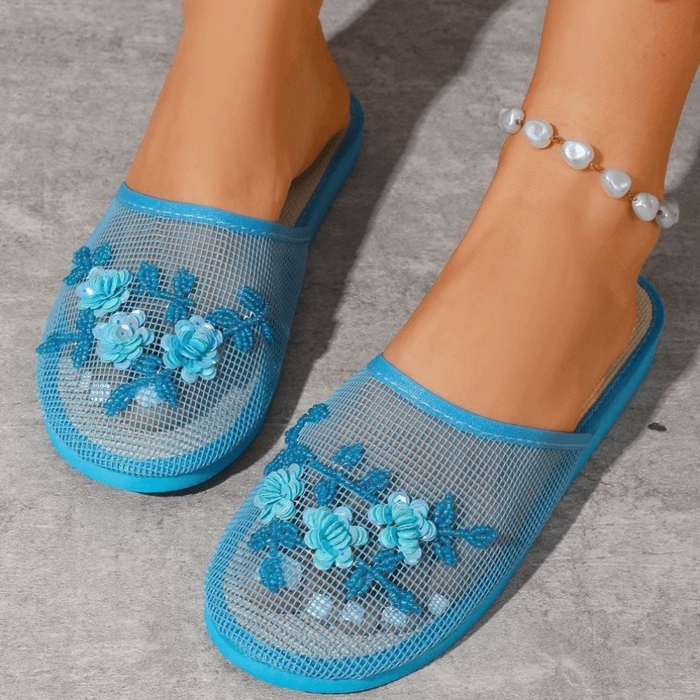 カジュアルな花柄刺繍メッシュサンダル、柔らかな底、通気性のあ - Women'S Shoes For Flat Feet のレビューと価格