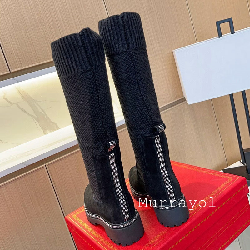 ニーハイブーツ 秋冬 スエード フラット 厚底 ソックスブー - Sock Boot Women のレビューと価格