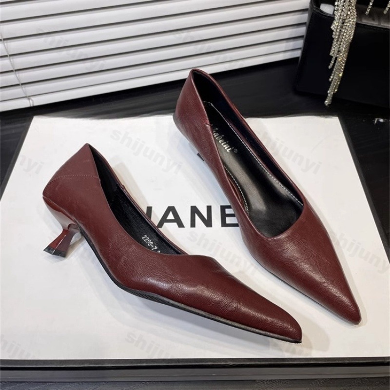 女性のハイヒールパテントレザー尖ったエレガントなフレンチセク - Women'S Shoes Burgundy のレビューと価格