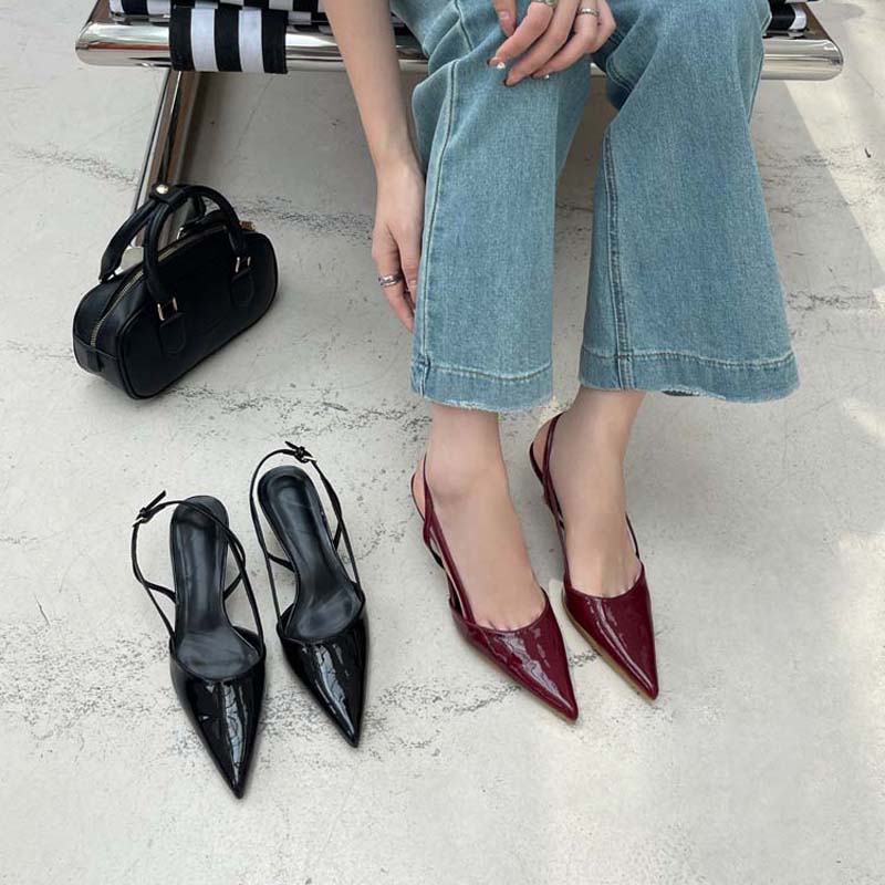 バーガンディハイヒール女性用ポインテッドトゥスリングバックシ - Women'S Shoes Burgundy のレビューと価格