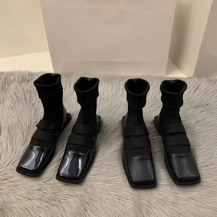 英国スタイルのスクエアニットソックスブーツ 2023 新しい - Women Shoes Zara のレビューと価格