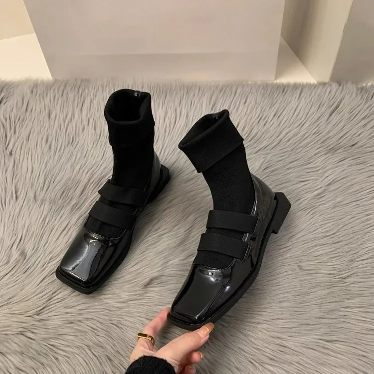英国スタイルのスクエアニットソックスブーツ 2023 新しい - Women Shoes Zara のレビューと価格
