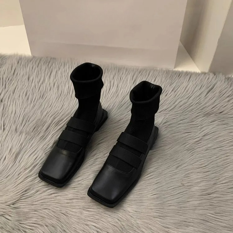 英国スタイルのスクエアニットソックスブーツ 2023 新しい - Women Shoes Zara のレビューと価格